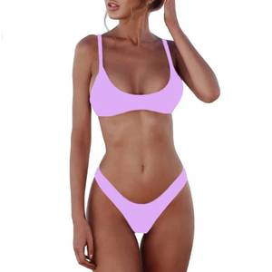 lot 29730 image: SherryDC Womens Solid Scoop Neck Push Up Padded Brazilian Thong Bikini Swimsuit,Lavender,S