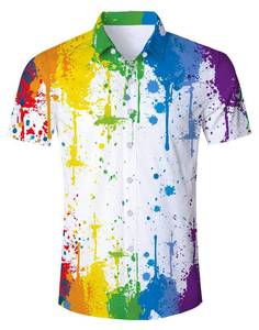 lot 29733 image: Mens Hawaiian Shirt Colorful Rainbow Spatter Graffiti Print Tropical Beach Shirt Casual Button Down Short Sleeve Dress Shirt