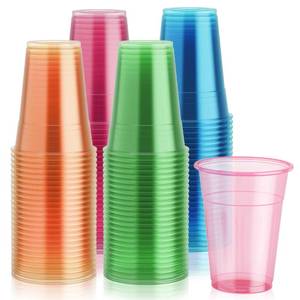 lot 29762 image: Lilymicky 100 Pack 16 oz Plastic Cups, Neon Plastic Cups, Glowing Party Cups, Assorted Neon Colors, 16 oz Disposable Plastic Cups for Halloween, Christmas Parties, Events