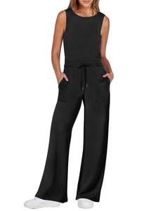 lot 29773 image: ANRABESS Womens Jumpsuits 2024 Casual Summer Dressy Romper Sleeveless Wide Leg Long Pants Outfits Fashion Travel Clothes Black Small