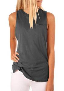 lot 29774 image: Hount Womens High Neck Tank Tops Summer Sleeveless T Shirts Loose Fit with Pockets (Deep Grey, S)