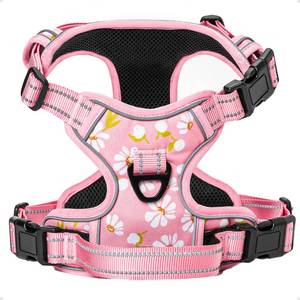 lot 29782 image: No Pull Dog Harness, Floral Step in Dog Walking Harness with Reflective Adjustable Soft Vest and Control Handle, No Choke Pet Harness with 2 Metal Rings for Small Medium Large Dog(L,Printed Pink)