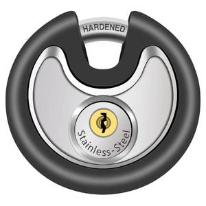 lot 29785 image: DAYGOS Outdoor Padlock for Storage Unit, Waterproof Stainless Steel Disc Lock with Rubber Bumper for Sheds,Gate and Fence, Heavy Duty Discus Keyed Pad Lock (38 Inch Shackle)
