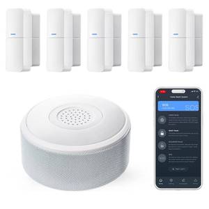 lot 29795 image: Home Zone Security Smart Wireless Door, Window Sensor and Security Siren Alarm Kit   DIY APP Controlled Security Kit with No Subscription Needed, Batteries Included (5 Pack)