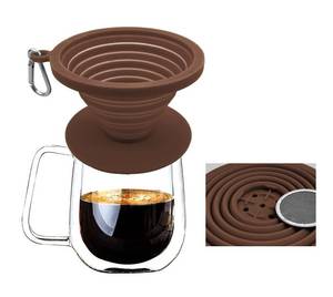 lot 29798 image: Collapsible Coffee Dripper Pour Over Coffee Filter, Silicone Reusable Coffee Maker,Paperless Coffee Brew Maker,Dishwasher Safe,Carabineer for Hiking, Backpacking,Camping,Home,Office(Brown)