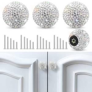 lot 29947 image: Soleebee 4 Pcs Bling Drawer Knobs,Decoration Dresser Cupboard Knobs,Bling Crystal Rhinestone Cabinet knobs,Round Pull Handle with Screws for Home Kitchen Bathroom Office (White)