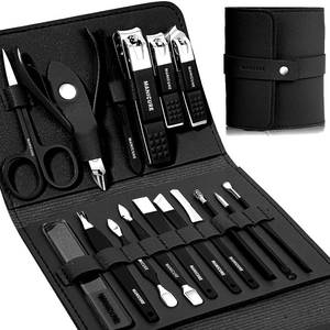 lot 29953 image: Manicure Set Professional Nail Clippers Pedicure Kit, 16 pcs Stainless Steel Nail Care Tools Grooming Kit with Luxurious Travel Leather Case for Thick Nails Men Women Gift (Black)