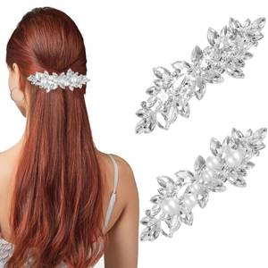 lot 29960 image: 2Pcs Rhinestone Barrettes for Women Flower Pearl Crystal Hair Clips Sparkly Bridal Hair Clip for Wedding Fancy Diamond Hair Clip Bling French Hairpins Silver Hair Clips Elegant Hair Accessories