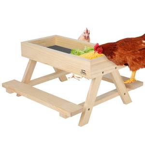 lot 29966 image: Solution4Patio Chickenic Table Handmade Wooden Picnic Table Chicken Feeder, Duck Feeder, Mesh Bottom, Easy to Clean and Fill, 15.7 W x 14.9 D x 8.6 H, Functional and Funny, Garden Gift, #B807A00
