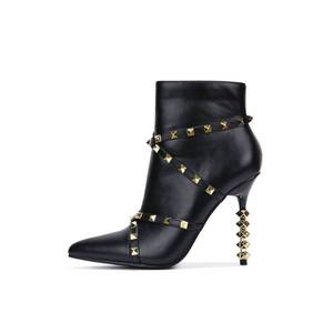 lot 29967 image: Cape Robbin Ines Sexy Stiletto Sculpted High Heels Booties for Women, Pointed Toe Ankle Booties with Gold Studs   Black Size 7