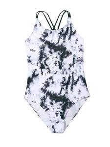lot 29971 image: MakeMeChic Girls Bathing Suit Tie Dye Criss Cross One Piece Swimsuit Black and White 170