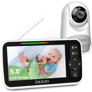lot 29978 image: OKAIDI Baby Monitor with Camera and Audio, 5 Large Screen with 30 Hour Battery, 1000ft Range Video Baby Monitor, Remote Pan Tilt Zoom Baby Monitor No WiFi, Night Vision, VOX, 2 Way Talk, 8 Lullabies
