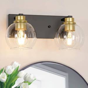 lot 29980 image: 2 Light Bathroom Vanity Light Fixture, Globe Black and Gold Vanity Light, Two Light Bathroom Lighting Fixture over Mirror with Clear Glass, Sconce Wall Lighting for Kitchen Living Room Bedroom Hallway