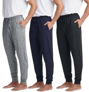 lot 29986 image: 3 Pack Mens Soft Lounge Jogger joggers Christmas Pajama Pants Sweatpants Pockets PJ Bottoms Sleep wear man Knit Drawstring men Soft Jersey black grey sweats Pijama Pockets winter   Set 4, XL