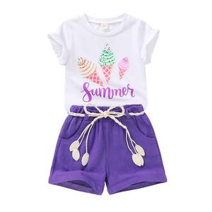 lot 29991 image: YOUNGER TREE Toddler Baby Girl Summer Clothes Ice Cream Printed T shirt Purple Shorts with Belt Little Girls Casual Outfit Clothing (Ice Cream Purple, 2 3 Years)