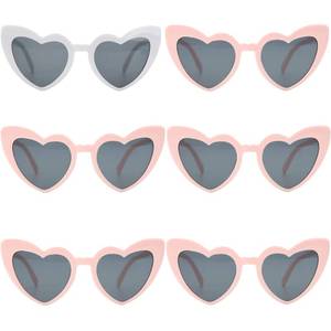 lot 29992 image: Loanzeg 6 Pairs Bachelorette Party Sunglasses Heart Shaped Sunglasses Party Decorations Bridesmaid Proposal Gifts for Women girl (White&Pink)