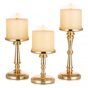 lot 30000 image: Gold Candle Holders for Pillar Candles   Inweder Matte Tall Candle Holder Set of 3, Large Metal Candle Stand, Modern Pillar Candle Holder for Table, Wedding, Party, Fireplace, Home Decor