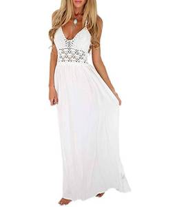 lot 30005 image: LILBETTER Womens Beach Crochet Backless Bohemian Halter Maxi Long Dress (White,Medium)