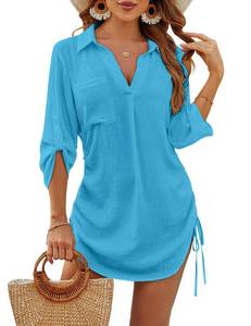 lot 30015 image: Blooming Jelly Womens Bathing Suit Cover Up Swimsuit Coverup Beach Dress Bikini Drawstring Swimwear Cover ups(XX L, Peacock Blue)