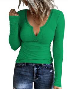 lot 30017 image: AKEWEI Womens Long Sleeve Tops Long Sleeve Shirts for Women Womens Basic V Neck Tops Long Sleeve Layering Shirts Fall Office Casual Clothing Green M