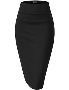 lot 30026 image: Hybrid & Company Womens Premium Nylon Ponte Stretch High Waist Pencil Suit Skirt Below Knee KSK45002 1073T Black L
