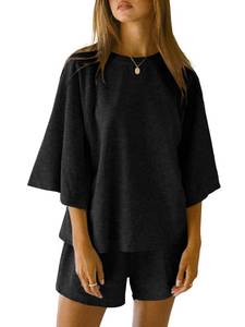 lot 30051 image: Tankaneo Womens Pajama Sets 34 Sleeve Oversized Tops and Elastic Waist Shorts Lounge Sets Loungewear XL
