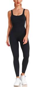 lot 30055 image: angelana Black Jumpsuit for Women One Piece Workout Bodysuit Unitard Full Length Yoga Ribbed Romper Tummy Control XXL
