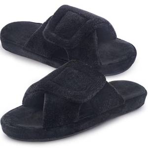 lot 30067 image: Git up Womens Arch Support Slippers Memory Foam Adjustable Women Slippers Open Toe Hook and Loop Indoor Outdoor Soft Comfy Bedroom House Shoes US 5 BLACK