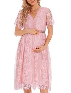 lot 30068 image: Baby Shower Dress Maternity Maternity Dress for Baby Shower Lace Maternity Dress Maternity Dress Summer Maternity Midi Dress (Blush2.0 M)