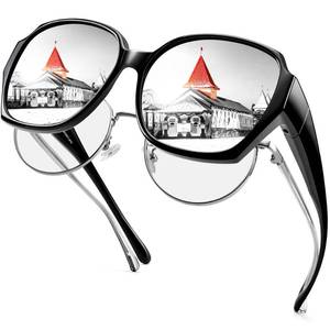 lot 30075 image: Paukis Womens Sunglasses over Glasses, Square Large Solar Shield with Mirrored Lens Polarized Fitover Sun Shades UV Protection