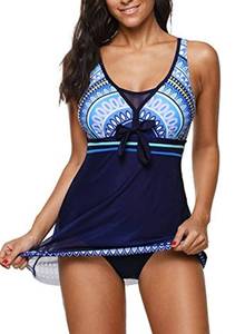 lot 30081 image: Womens One Piece Swimsuits for Women Tummy Control Swimwear Swimdress Slimming Bathing Suit Dress (Large (fits like US 10 12), Blue Swim dress)