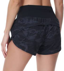 lot 30082 image: THE GYM PEOPLE Womens High Waisted Running Shorts Quick Dry Athletic Workout Shorts with Mesh Liner Zipper Pockets (Black Grey Camo, X Large)