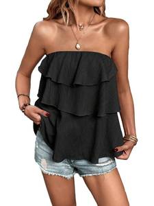 lot 30084 image: SHENHE Womens Casual Sleeveless Ruffle Trim Tube Summer Strapless Top Black XL