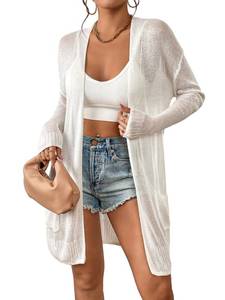 lot 30088 image: SOLY HUX Womens Open Front Long Sleeve Cardigan Sweater Tops with Pockets Solid Apricot M