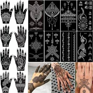 lot 30101 image: XMASIR 16 Sheets Temporary Henna Tattoo Kit, Reusable Tattoo Stencils Sets Indian Arabian Temporary Tattoo Templates Kit for Body Hand Art