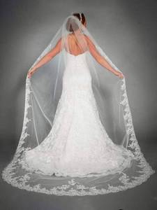 lot 30104 image: Bmirth 1 Layer Bridal Wedding Veil Cathedral Long Length Lace Bride Tulle Hair Accessories With Comb for women Floral 118 Veil Headpeice (White)