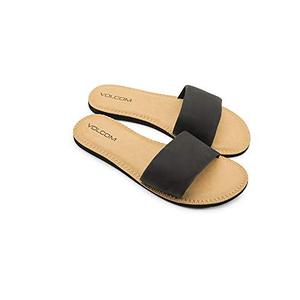 lot 30112 image: Volcom Womens Simple Synthetic Leather Strap Slide Sandal, Black, 7 B US