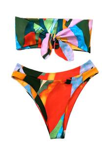 lot 30123 image: Floerns Womens Boho Two Piece High Waist Bathing Suit Bandeau Swimsuit B Floral Multicoloured S