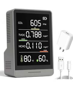 lot 30125 image: 5 in 1 Professional Indoor Air Quality Monitor Indoor Portable CO2 Monitor  Temperature  Formaldehyde Detector  Humidity TVOC  Air Quality Tester   Confined Space Clean Air Monitor