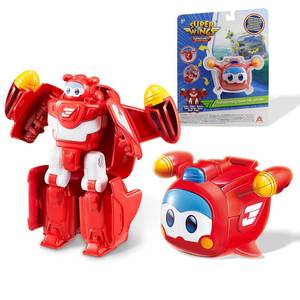 lot 30141 image: Super Wings 2 in 1 Transformer Toys, 2.4 Jett Pet Mode & 4.3 Mecha Mode, Rescue Bots Transforming Mecha Robot Toys, Educational Toys for Boys and Girls Age 3, Gifts for Preschool Kids, Red