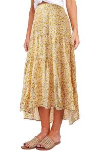 lot 30145 image: PRETTYGARDEN Ditzy Floral Skirt Midi Boho Elastic High Waist Skirt A line Long Vintage Skirts for Women Pleated Skirt (O Yellow,X Large)