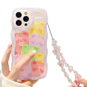 lot 30155 image: Faneiy for iPhone 14 Pro Case with Charm Chain Bear Cute Phone Case,Matte TPU Protective Phone Case with Flower Pearl Wrist Bracelet Shockproof for iPhone 14 Pro Case 6.1