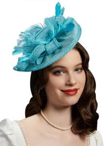 lot 30158 image: Cizoe Kentucky Derby Feather Fascinator Headbands Wedding Hair Clip Tea Party Hat for Women(A light blue)