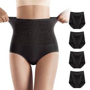 lot 30163 image: OLISHI High Waist Cotton Lace Panties for Women Soft Stretch Briefs Underwear 4 Pack S