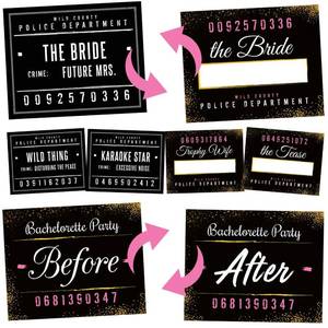 lot 30167 image: Bachelorette Party Mugshot Signs   Girls Night Out, Birthday, Wedding & Bachelorette Party Supplies Decorations   21 Reversible Photo Booth Prop Signs   42 Variations