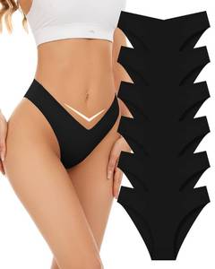 lot 30177 image: Riozz Seamless Cheeky Underwear for Women Breathable Stretch V waist No Show Bikini Panties Invisibles Hipster 6 Pack S
