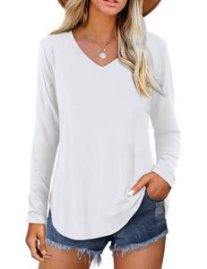lot 30183 image: Amoretu Womens Shirts Casual Vneck Basic Tees Plain Loose Tops White S
