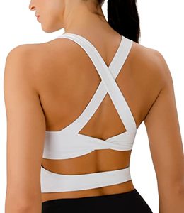 lot 30196 image: JOYSPELS Sports Bras for Women Extra Comfort Criss Cross Back Padded Workout Tops for Women L Support White