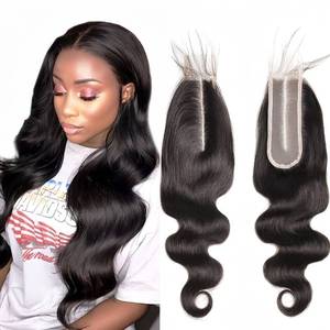 lot 30197 image: Bleached Knots 2x6 Body Wave Lace Closure Kim K Lace Closure Human Hair Middle Part Lace Closure with Baby Hair(14 inch)