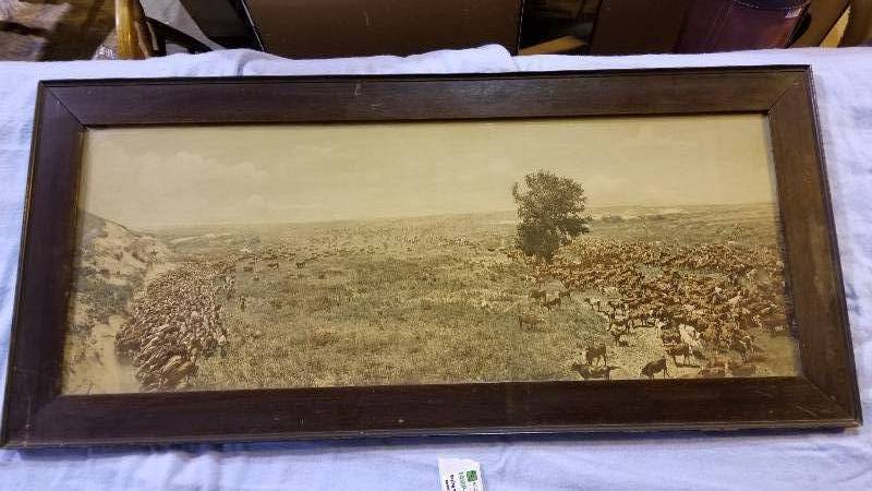 lot 3942 image: Antique Cattle Picture 22 x 48
